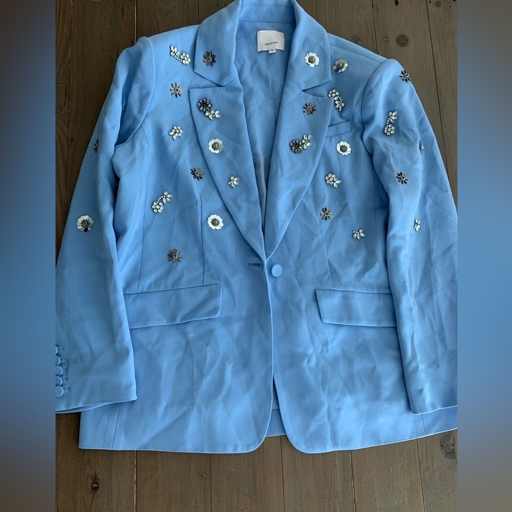NEW Cinq a Sept embellished oversized blazer jacket blue